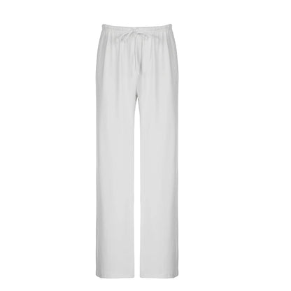 Darlingaga Pantalon décontracté ample blanc à jambe droite pour femme, vêtement d'intérieur, pantalon de survêtement froncé, basique, tout-assorti, longueur totale