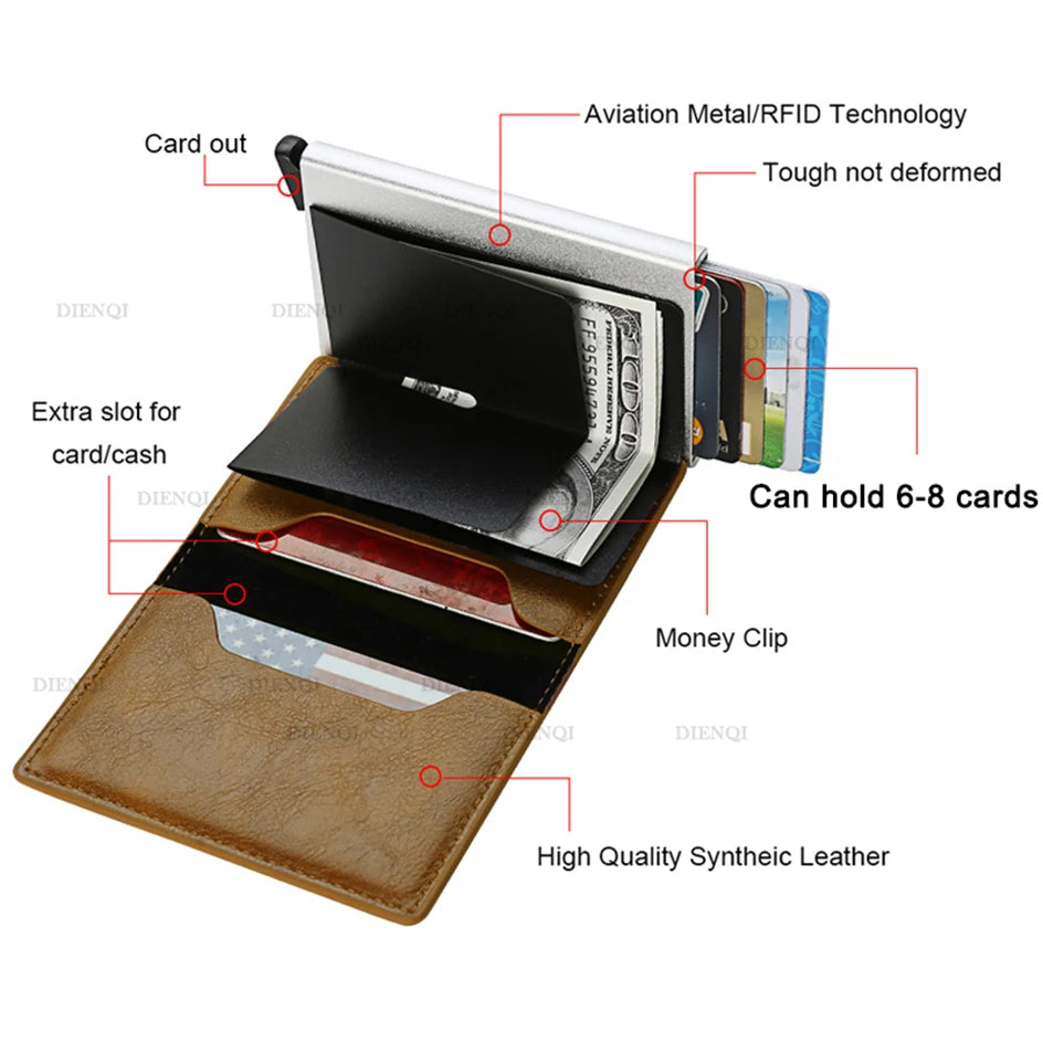 Porte-cartes de crédit antivol Rfid, portefeuille intelligent et minimaliste, poche pour hommes et femmes, porte-cartes fin, étui pour cartes de crédit, sac à main