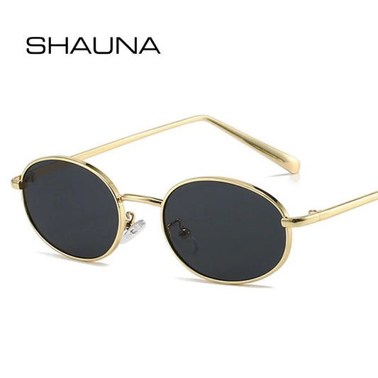 SHAUNA Retro Kleine Oval Metall Rahmen Frauen Sonnenbrille UV400 Männer Punk Sonnenbrille