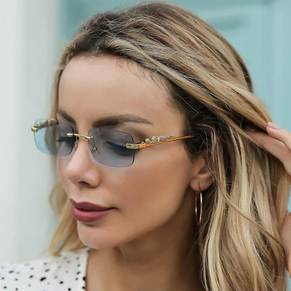 Lunettes de soleil carrées sans monture léopard de marque de luxe pour femmes, nuances sans cadre à la mode pour femmes UV400