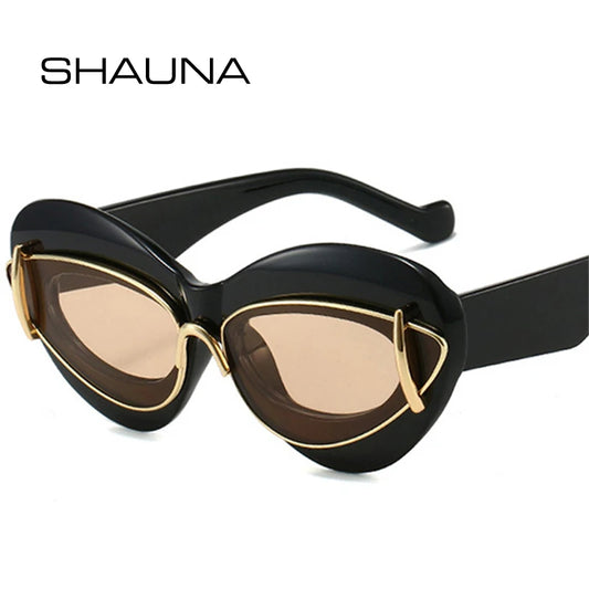 SHAUNA Lunettes de soleil rétro surdimensionnées œil de chat pour femmes, marque de mode, design, verres uniques, lunettes de soleil UV400