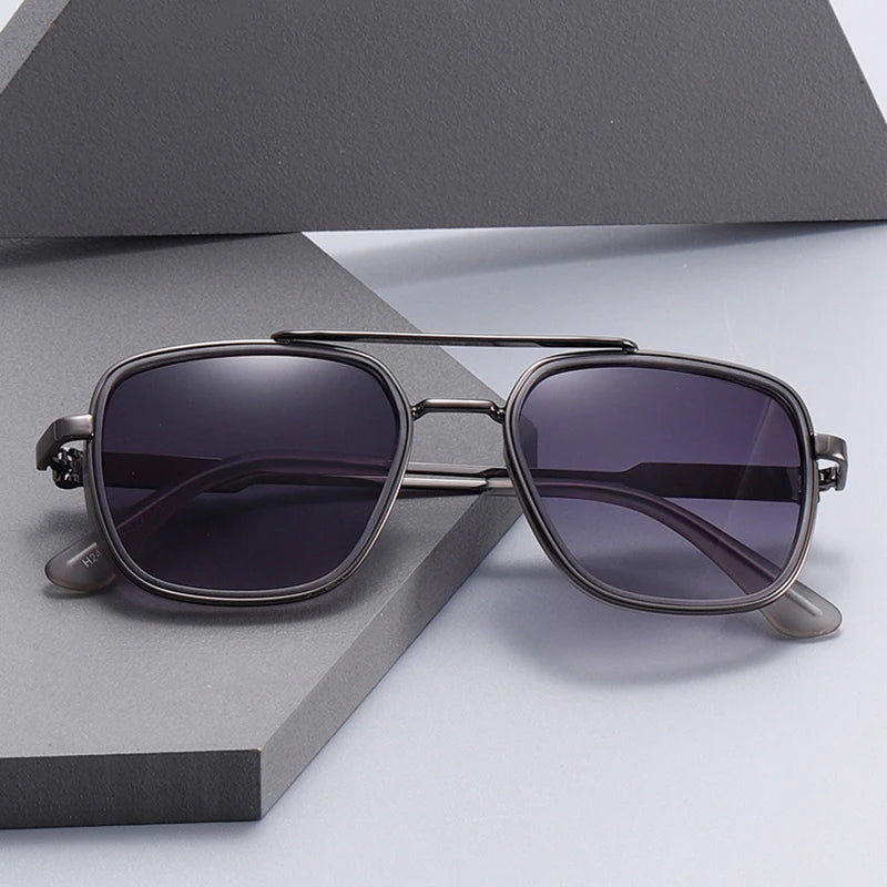 SHAUNA Retro Double Bridges Square Men Gradient Sunglasses Shades UV400