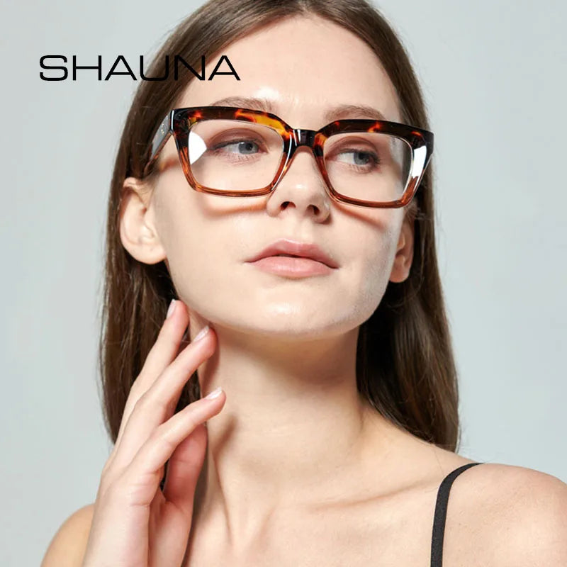 SHAUNA Anti-Blue Light Retro Rivets Square Women Glasses Frames Fashion Optical Eyeglasses Frame