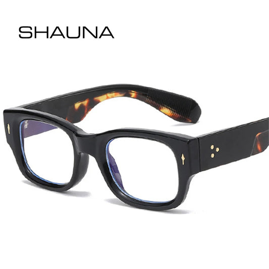 SHAUNA Fashion Square Men Glasses Frame Clear Anti-Blue Light Eyewear Retro Spring Hinge Men Optical Rivets Frame