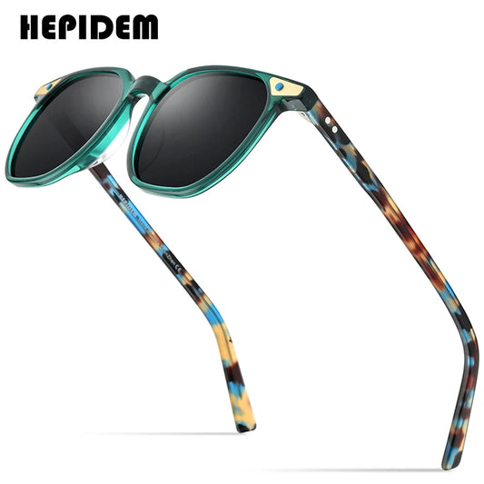 HEPIDEM Acetate Polarized Sun Glasses Men 2022 New Retro Vintage Square Sunglasses for Women Shades 9190T