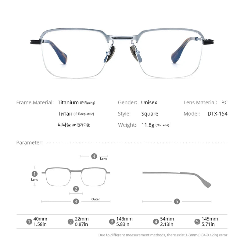 FONEX Titanium Glasses Men Semi Rimless Square 2023 Women Eyeglasses Half Rim Frames Eyewear DTX-154