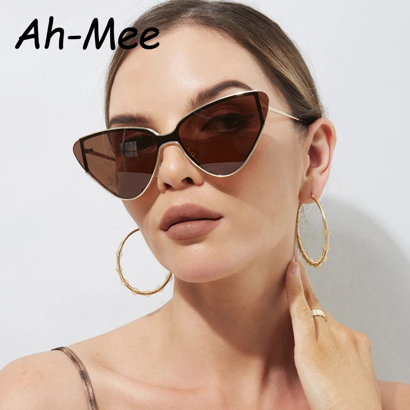 Luxury Metal Cycling Cat Eye Sunglasses Women Men New Brand Designer One Piece Sun Glasses Lady Trendy Steampunk Eyewear