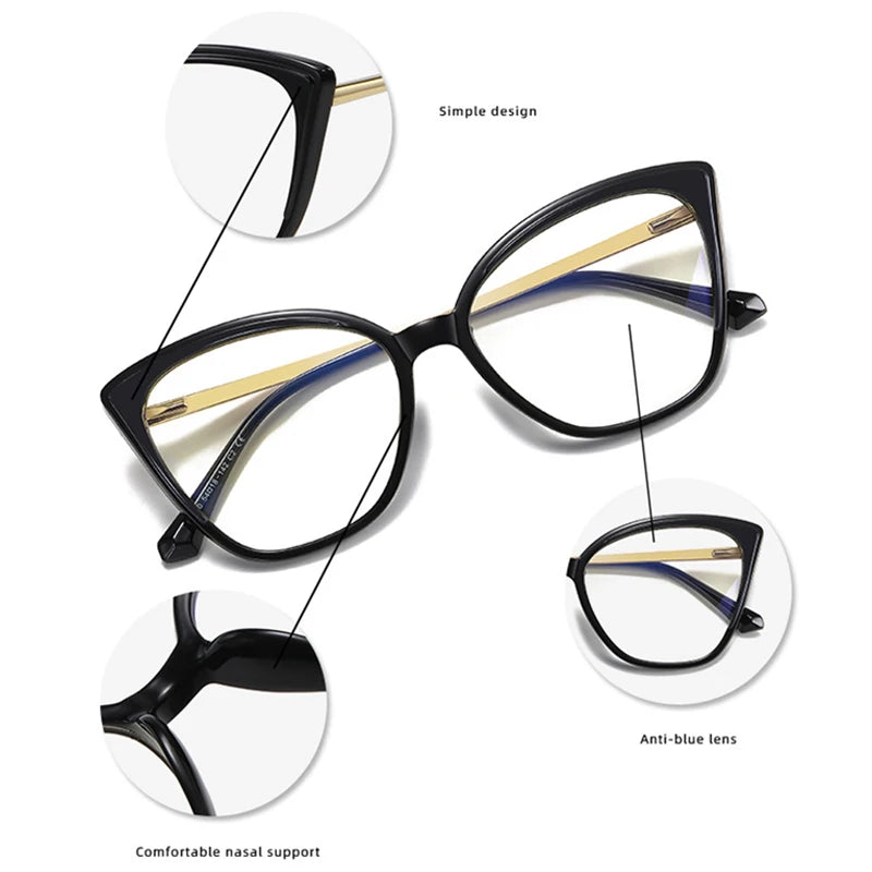 SHAUNA Retro TR90 Metal Women Optical Glasses Frame Fashion Clear Anti Blue Light Lens Eyewear Men Cat Eye Spring Hinge Frame