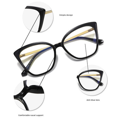 SHAUNA Retro TR90 Metal Women Optical Glasses Frame Fashion Clear Anti Blue Light Lens Eyewear Men Cat Eye Spring Hinge Frame