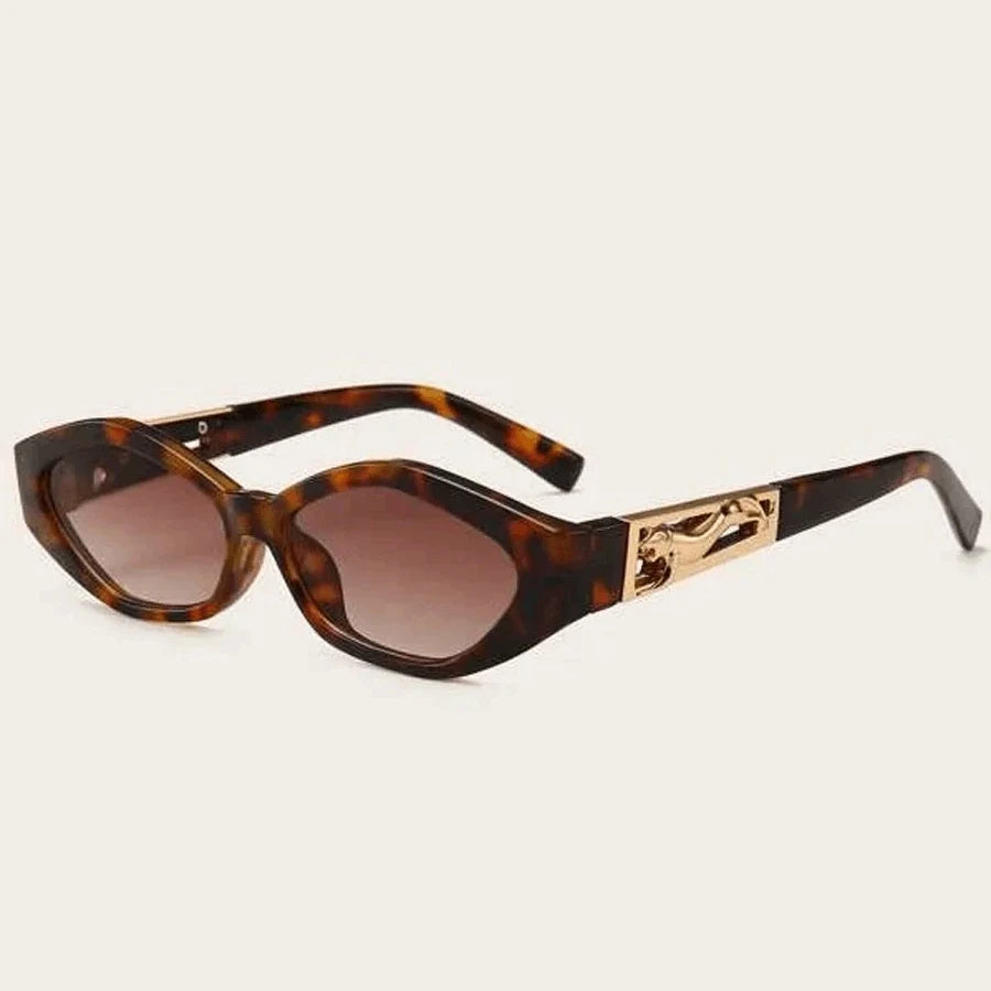 Retro Small Frame Polygon Cat Eyes Women Sunglasses Brand Designer Fashion Cheetah Decoration Ladies Sun Glasses UV400