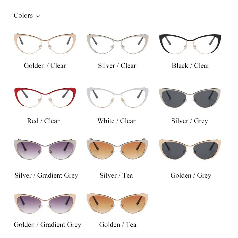 SHAUNA Anti-Blue Light Fashion Women Cat Eye Optical Glasses Frames Spring Hinger Metal Gradient Sunglasses UV400