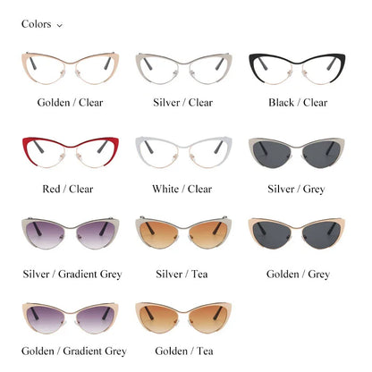 SHAUNA Anti-Blue Light Fashion Women Cat Eye Optical Glasses Frames Spring Hinger Metal Gradient Sunglasses UV400