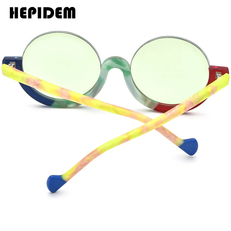 HEPIDEM Acetate Sunglasses Women 2024 New Colorful Trendy Semi Rimless Round Nylon Sun Glasses UV400 Men Shades H9361T