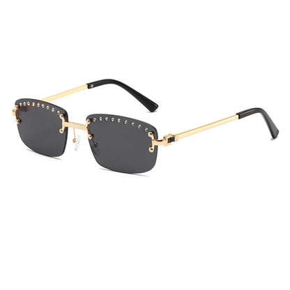 Rechteckige randlose Sonnenbrille für Frauen Männer Designer Mode Strass Sonnenbrille Outdoor Lunette De Soleil Femme