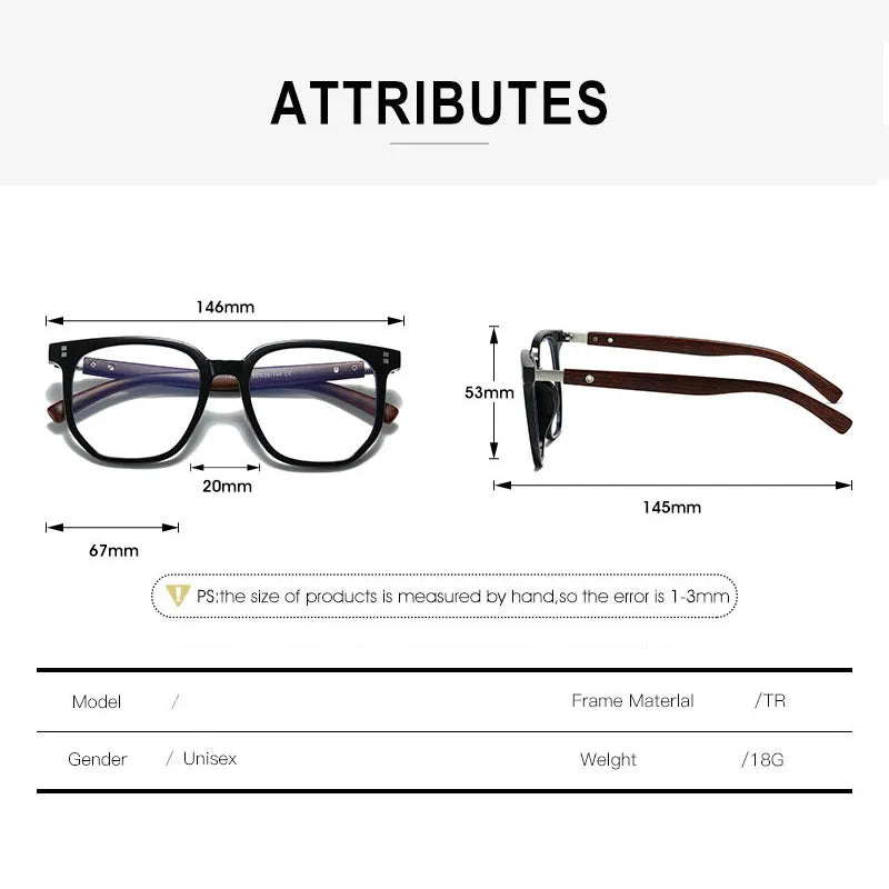 SHAUNA Retro Rivets Anti-Blue Light Glasses Frames Wood Grain TR90 Square Optical Eyeglasses