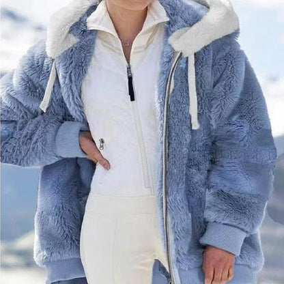 Veste à capuche ample à fermeture éclair en peluche pour femme, nouveau style automne et hiver