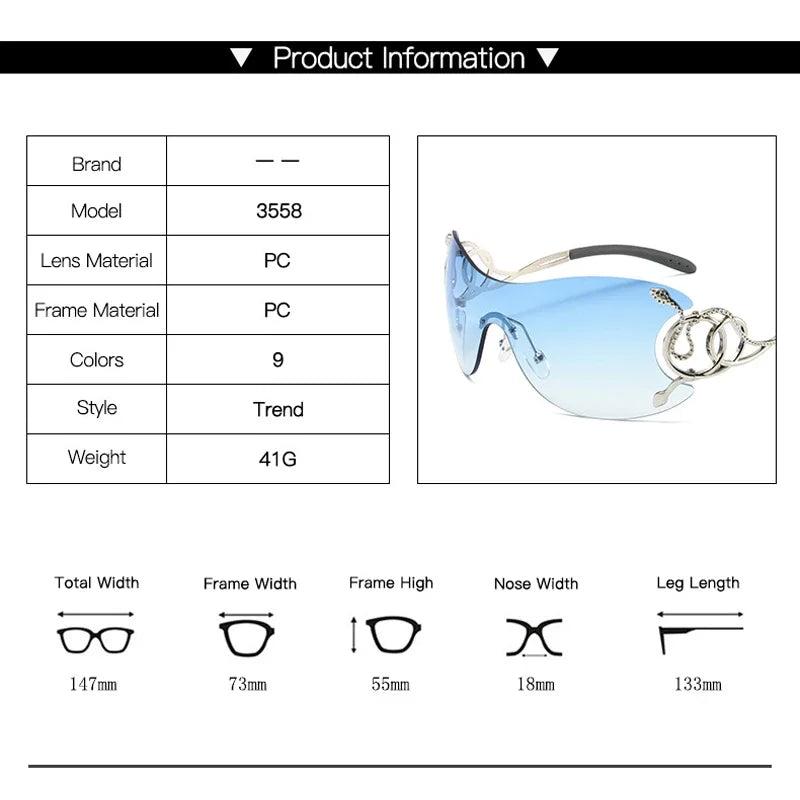 Y2k Rimless Sunglasses Women Stylish Gradient Lens Outdoor Shades Trendy Luxury Brand Design Metal Frame Eyewear Goggle