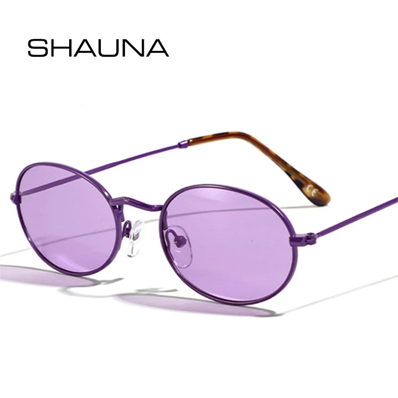 SHAUNA Lunettes de soleil classiques rétro à monture ovale en métal pour femmes, nuances jaunes et violettes, UV400, tendance pour hommes