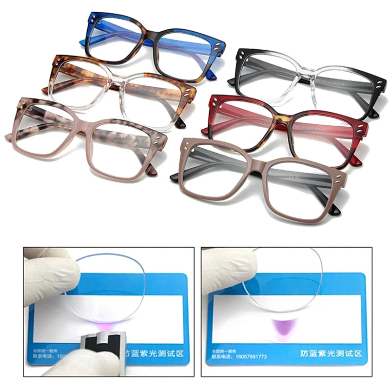 SHAUNA New Double Color Square Women Glasses Frame Clear Anti-Blue Light Eyewear Retro Men Rivets Gradient Sunglasses