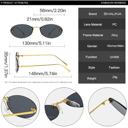 SHAUNA Rimless Oval Candy Color Women Sunglasses Retro Punk Men Shades UV400 Sun Glasses