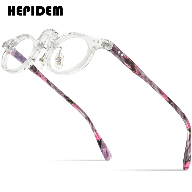 HEPIDEM Acetate Glasses Women 2022 Vintage Retro Small Oval Eyeglasses Frame Men Spectacles Eyewear 9186