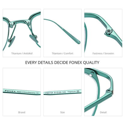 FONEX Titanium Glasses Men Square Ultralight Eyeglasses  2023 New Design Women Grace Eyewear F85724