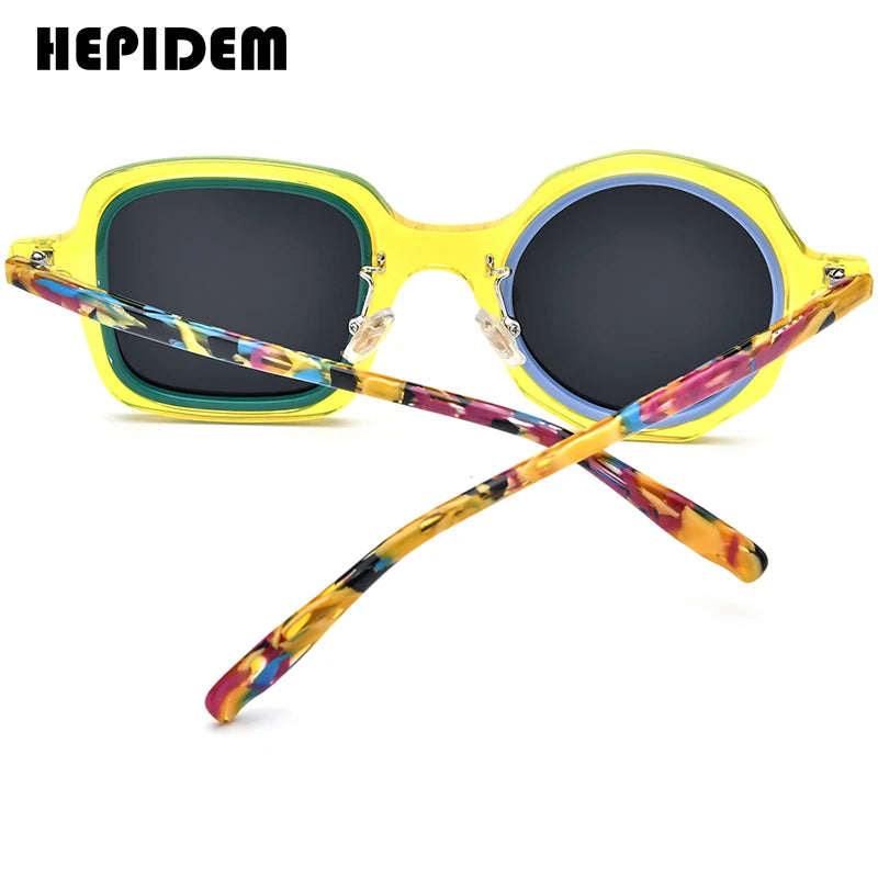 HEPIDEM Acetat Polarisierte Sonnenbrille Männer Bunte Retro Trendy Design 2024 Neue Unregelmäßige Sonnenbrille UV400 Frauen Shades H9356T