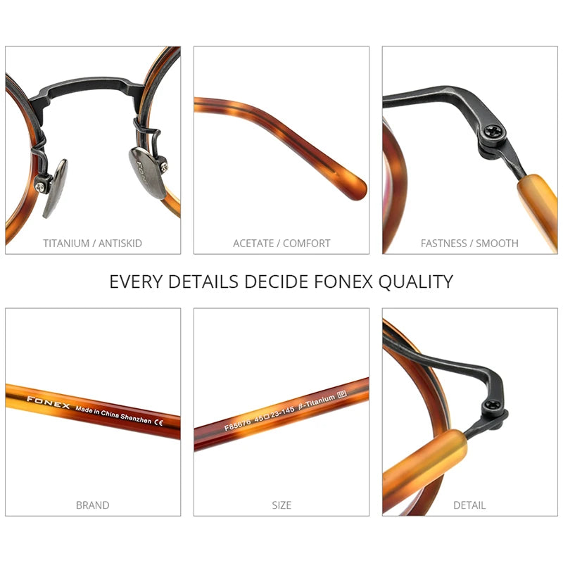 FONEX Acetate Titanium Glasses Men 2022 Retro Vintage Round Eyeglasses Frame Women Spectacle Eyewear F85676