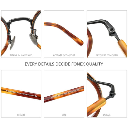 FONEX Acetate Titanium Glasses Men 2022 Retro Vintage Round Eyeglasses Frame Women Spectacle Eyewear F85676