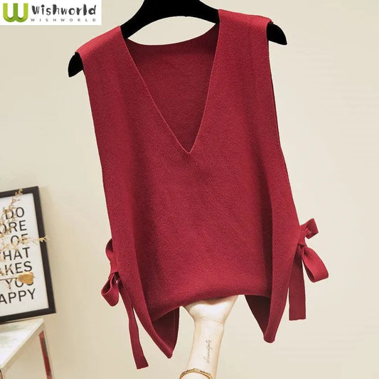 Spring and Autumn New Women's Knitwear Vest Korean Edition Sweater Tank Top Wearing Loose and Elegant Women's Top