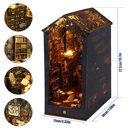 Kit de coin de livre à faire soi-même, puzzle en bois 3D, étagère à livres, modèle de maison de poupée décorative avec lumières LED, construction créative, cadeaux pour enfants