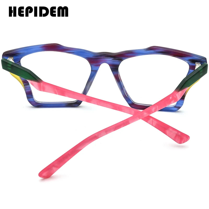 HEPIDEM Acetate Glasses Women 2024 New Retro Wave Cat Eye Eyeglasses Spectacles Eyewear H9360