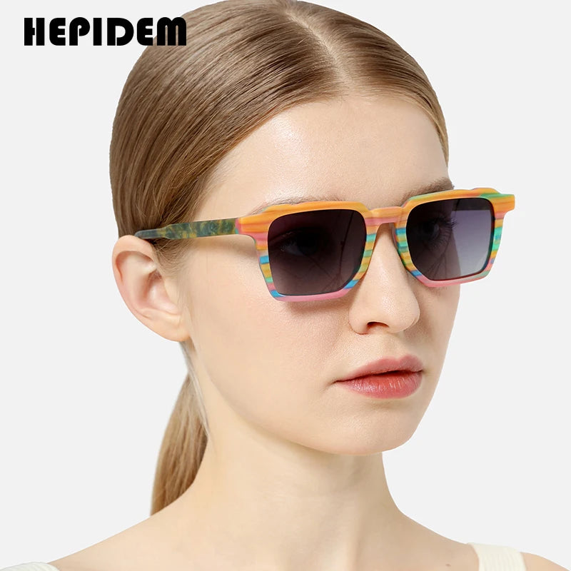 HEPIDEM Matte Acetate Polarized Sunglasses Men Retro Trendy Design 2023 Square Colorful UV400 Sun Glasses Women Shades H9287T