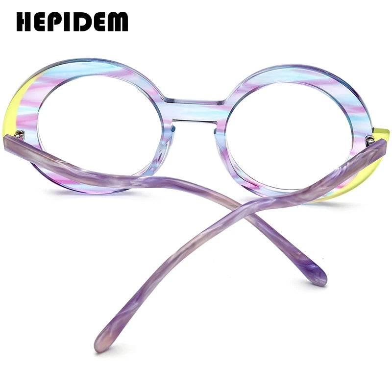 HEPIDEM Acetate Glasses Women 2024 New Fashion Cute S-Shaped Round Eyeglasses Men Spectacles Eyewear H9354