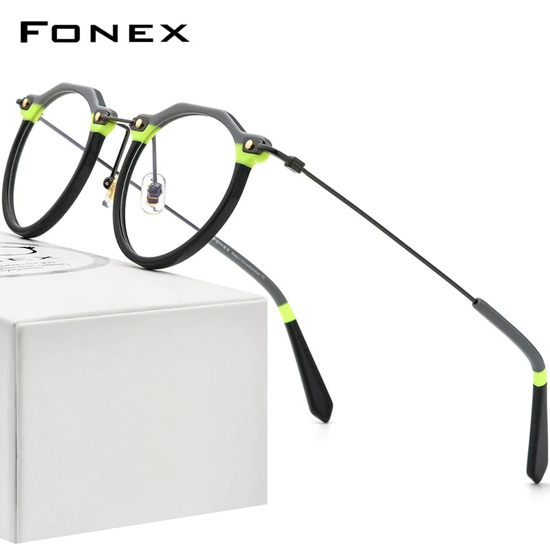 FONEX Acetate Titanium Glasses Men Retro Polygon Eyeglasses Women 2022 New Frame Spectacles Eyewear F85738