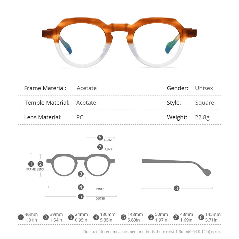 Lunettes en acétate multicolores HEPIDEM pour hommes et femmes, verres de vue carrés rétro mats 2022, lunettes de vue 9232