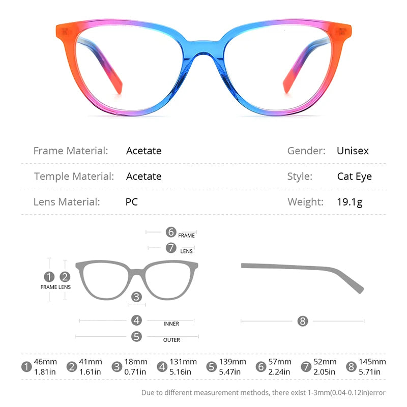 Lunettes de vue en acétate multicolore HEPIDEM pour femmes Lunettes de vue œil de chat de créateur Lunettes de vue pour dames 9259