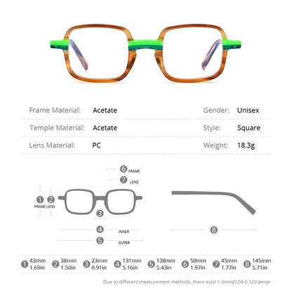 HEPIDEM Multicolor Acetate Glasses Men Retro Square Eyeglasses Women Frame Spectacles Eyewear 9246