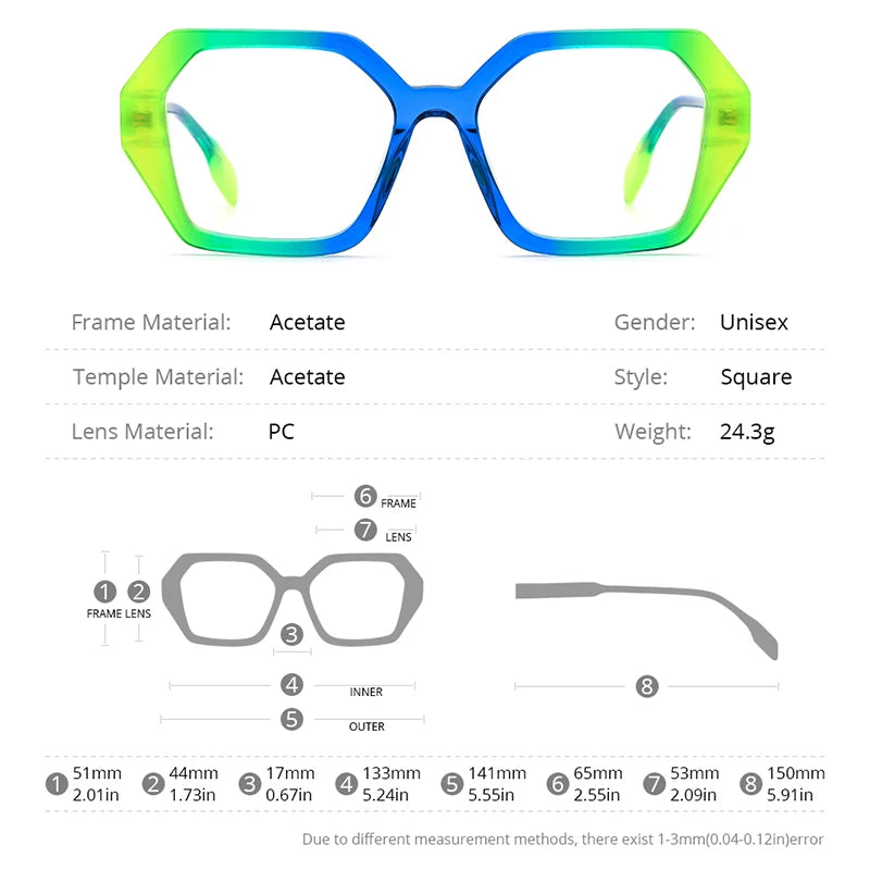 HEPIDEM Multicolor Acetate Glasses Men Retro Square Eyeglasses Women Spectacles Eyewear 9258