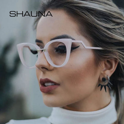 SHAUNA Anti-Blue Light Classic Cat Eye Glasses Frame Women Brand Designer Fashion Acetate Material Red Optical Eyeglasses