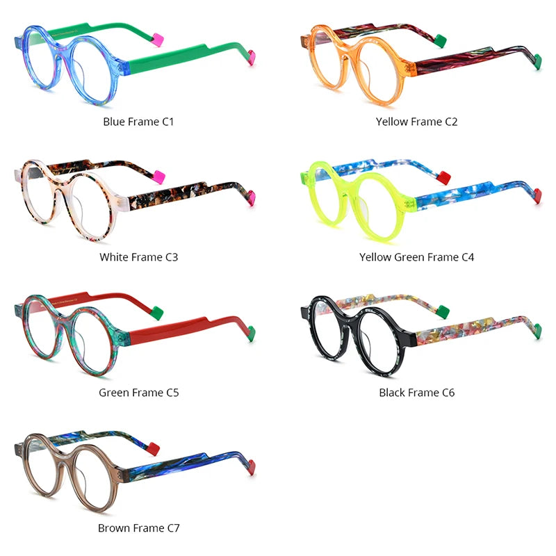 HEPIDEM Acetate Glasses Men Colorful Retro Round Eyeglasses 2024 New Women Spectacles Eyewear H9351