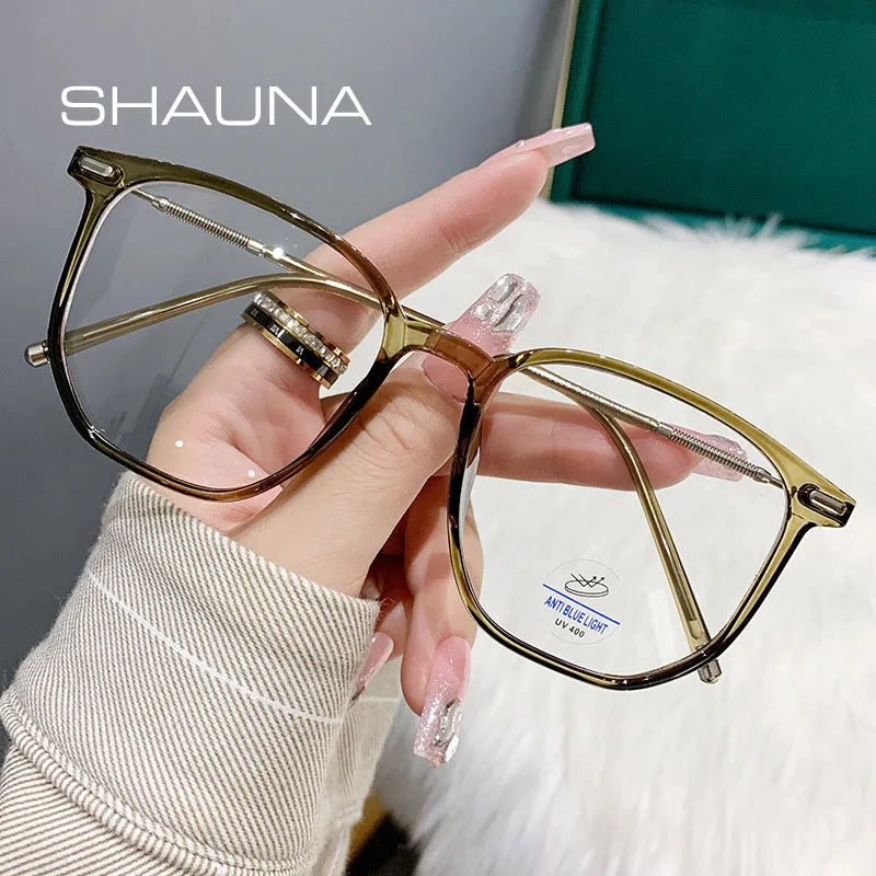 SHAUNA Anti-Blue Light Rivets Square Glasses Frame Retro Optical Frames Computer Glasses