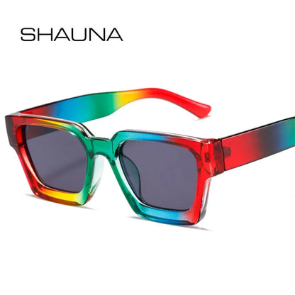 SHAUNA Retro Square Sunglasses Thick Frame Enhanced Metal Hinge UV400