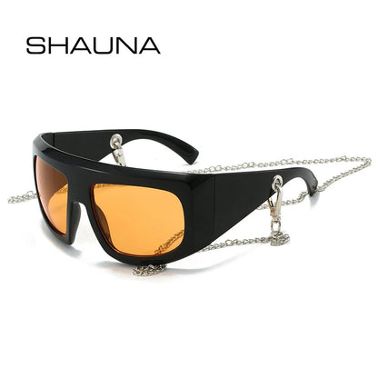 SHAUNA Retro Oversized Cat Eye Women Sunglasses Fashion Chain Decoration Shades UV400 Men Trending Mirror Goggles