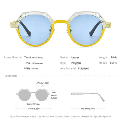 FONEX Polarisierte Sonnenbrille Herren aus reinem Titan, bunt, Retro-Mode, Polygon, 2024, neue Sonnenbrille für Damen, UV400-Schutz, F85815T