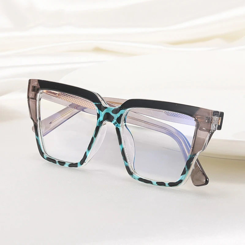 SHAUNA Monture de lunettes carrée à double couleur pour femme, monture optique transparente anti-lumière bleue, charnière à ressort, motif léopard