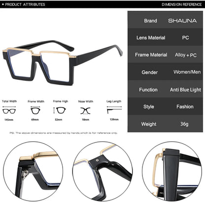 SHAUNA Retro Semi Metal Square Women Glasses Frame Clear Anti Blue Light Eyewear Men Optical Frame