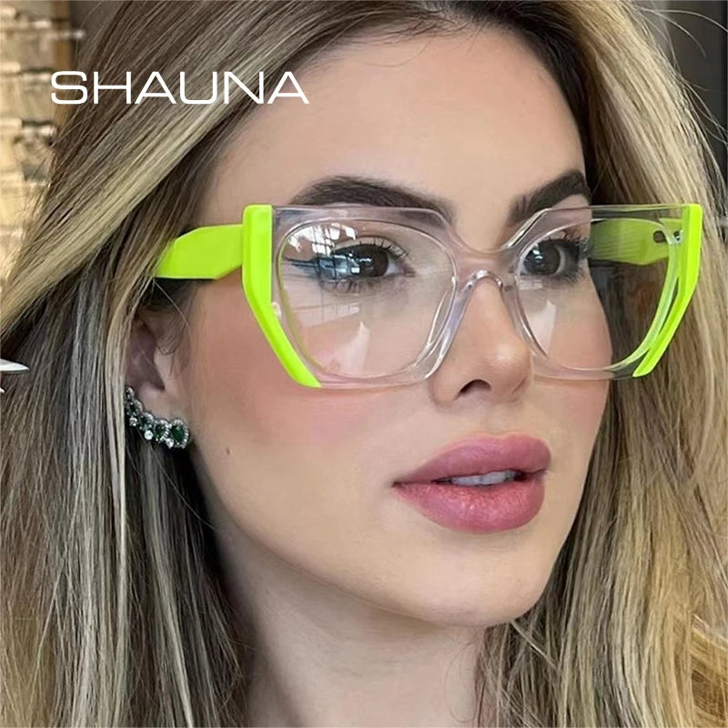 SHAUNA Retro Polygon Cat Eye Women Glasses Frame Fashion Double Color Clear Anti-Blue Light Eyewear Men Optical Leopard Frame