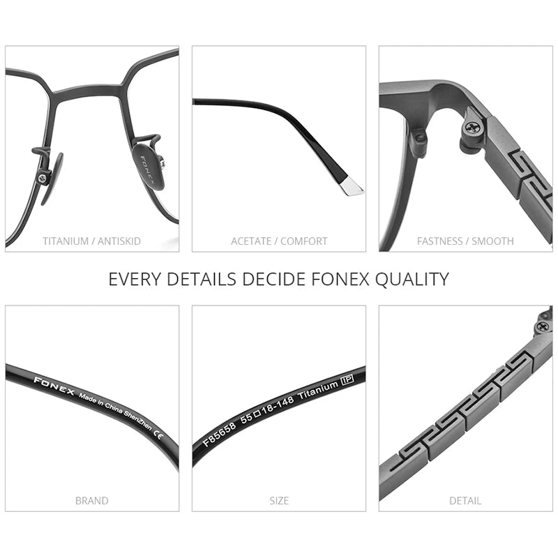 FONEX Pure Titanium Glasses Frame Men 2021 New Male Classic Eyeglasses Frame Full Rim Square Eyewear F85658