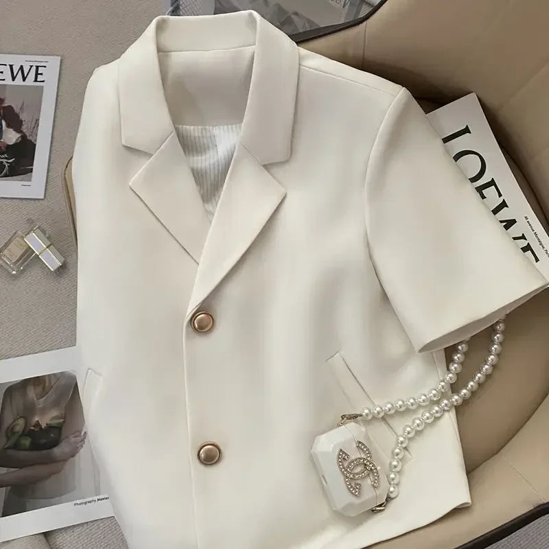 Off White Short Sleeved Suit Jacket for Women's 2024 Summer New Commuting Short Suit  coat women